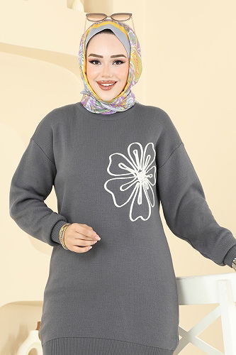 moda selvim طقم رمادي غامق 2720AYD574 - Thumbnail