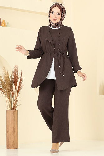 moda selvim طقم بني غامق 2720SL432 - Thumbnail