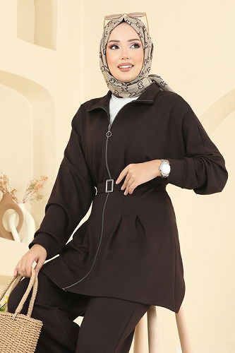 moda selvim طقم بني 2722AYD574 - Thumbnail