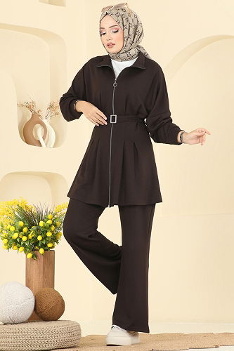 moda selvim طقم بني 2722AYD574 - Thumbnail