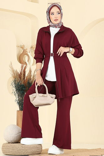 moda selvim طقم خمري 2722AYD574 - Thumbnail