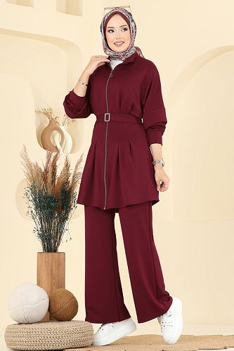 moda selvim طقم خمري 2722AYD574 - Thumbnail