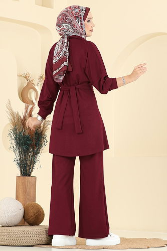 moda selvim طقم خمري 2722AYD574 - Thumbnail