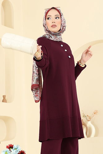 moda selvim طقم خمري 2723AYD574 - Thumbnail