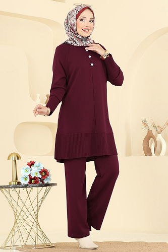 moda selvim طقم خمري 2723AYD574 - Thumbnail