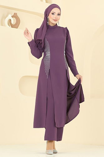 moda selvim طقم ليلكي غامق 2723SL432 - Thumbnail