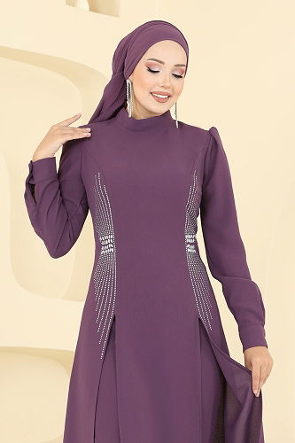 moda selvim طقم ليلكي غامق 2723SL432 - Thumbnail