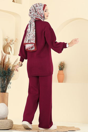 moda selvim طقم خمري 2724AYD574 - Thumbnail