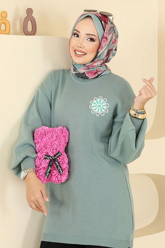 moda selvim طقم أخضر باهت وأسود 2724AYD574 - Thumbnail