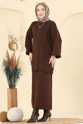 moda selvim طقم بني 2725AYD574 - Thumbnail