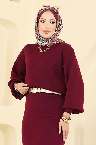 moda selvim طقم خمري 2725AYD574 - Thumbnail