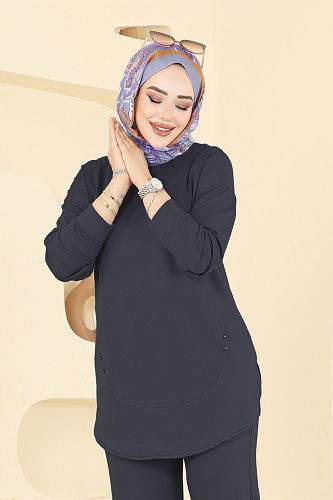 moda selvim طقم رمادي غامق 2728AYD574 - Thumbnail