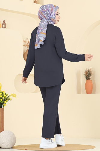 moda selvim طقم رمادي غامق 2728AYD574 - Thumbnail