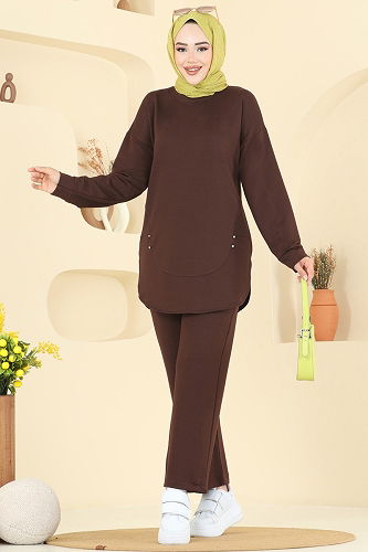 moda selvim طقم بني 2728AYD574 - Thumbnail