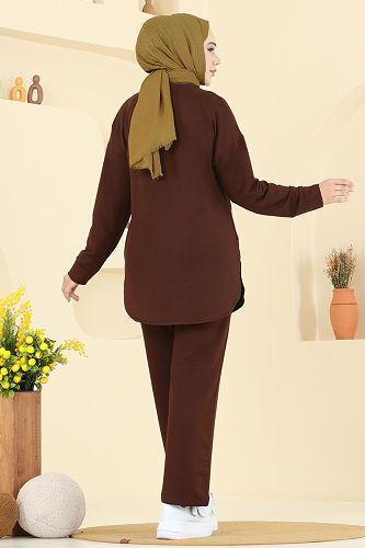 moda selvim طقم بني غامق 2728AYD574 - Thumbnail