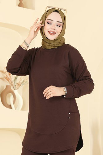 moda selvim طقم بني غامق 2728AYD574 - Thumbnail