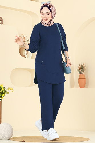 moda selvim طقم كحلي فاتح 2728AYD574 - Thumbnail