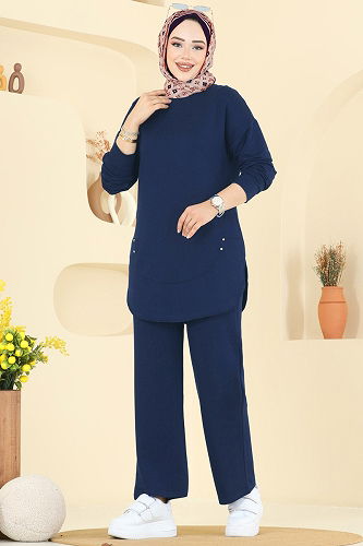 moda selvim طقم كحلي فاتح 2728AYD574 - Thumbnail