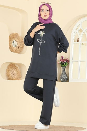 moda selvim طقم رمادي غامق 2730AYD574 - Thumbnail