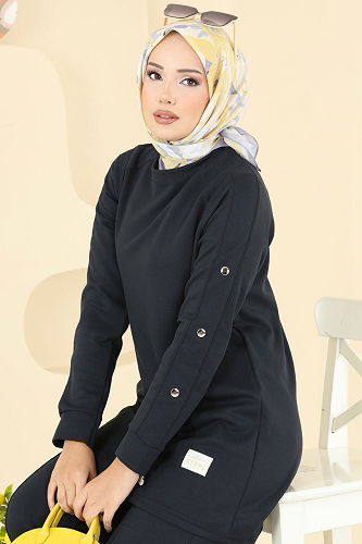 moda selvim طقم رمادي غامق 2731AYD574 - Thumbnail