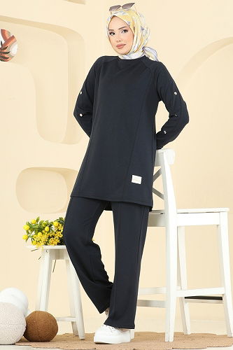 moda selvim طقم رمادي غامق 2731AYD574 - Thumbnail