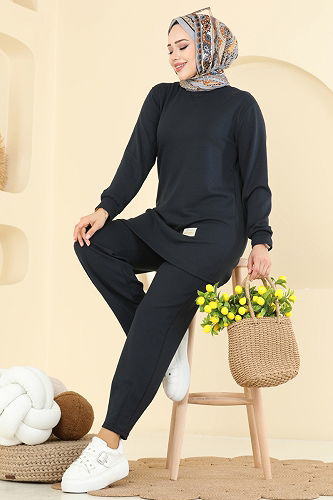 moda selvim طقم رمادي غامق 2732AYD574 - Thumbnail