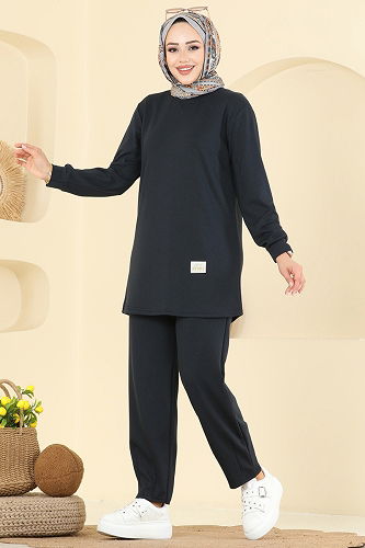 moda selvim طقم رمادي غامق 2732AYD574 - Thumbnail