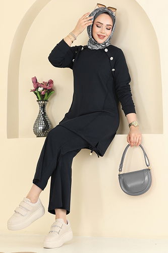 moda selvim طقم رمادي غامق 2733AYD574 - Thumbnail