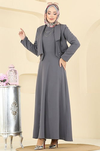 moda selvim طقم رمادي غامق 2735SL432 - Thumbnail