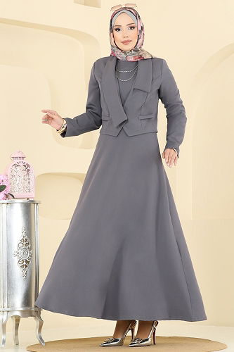 moda selvim طقم رمادي غامق 2735SL432 - Thumbnail