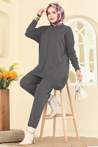 moda selvim طقم رمادي غامق 2737AYD574 - Thumbnail