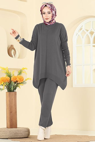 moda selvim طقم رمادي غامق 2737AYD574 - Thumbnail