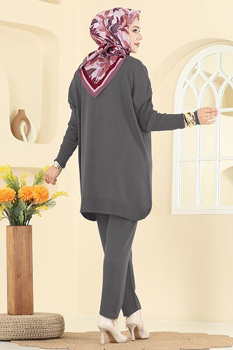 moda selvim طقم رمادي غامق 2737AYD574 - Thumbnail