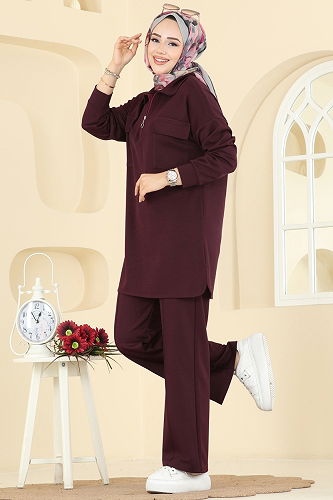 moda selvim طقم خمري 2739AYD574 - Thumbnail