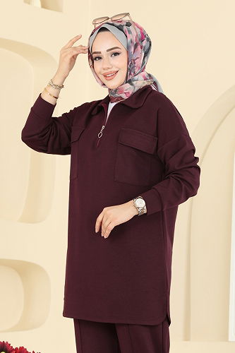 moda selvim طقم خمري 2739AYD574 - Thumbnail