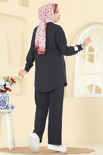 moda selvim طقم رمادي غامق 2740AYD574 - Thumbnail