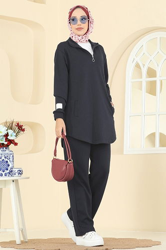 moda selvim طقم رمادي غامق 2740AYD574 - Thumbnail