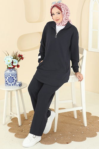 moda selvim طقم رمادي غامق 2740AYD574 - Thumbnail