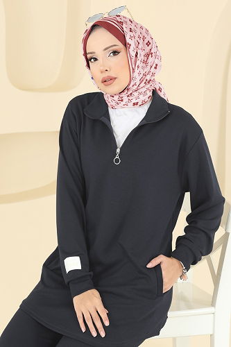 moda selvim طقم رمادي غامق 2740AYD574 - Thumbnail