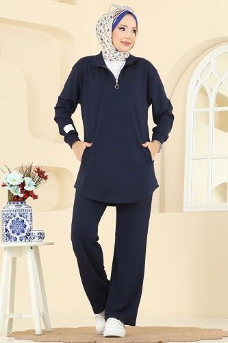 moda selvim طقم كحلي 2740AYD574 - Thumbnail