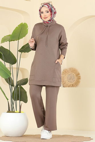 moda selvim طقم بيج غامق 2742AYD574 - Thumbnail