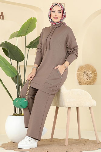 moda selvim طقم بيج غامق 2742AYD574 - Thumbnail