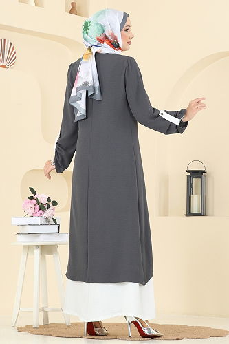 moda selvim طقم رمادي غامق & سكري 2742SL432 - Thumbnail