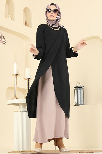 moda selvim طقم أسود وبيج 2742SL432 - Thumbnail