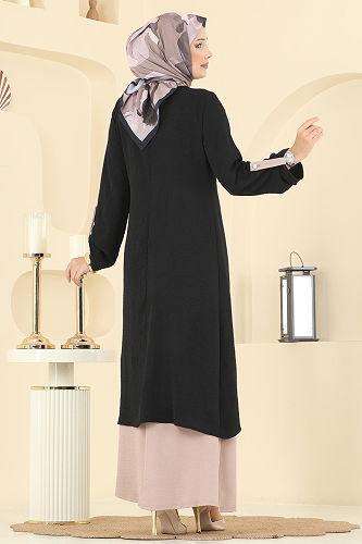 moda selvim طقم أسود وبيج 2742SL432 - Thumbnail