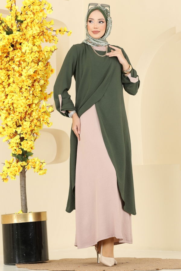 Modaselvim الاطقم طقم أخضر عفني و بيج 2742SL432