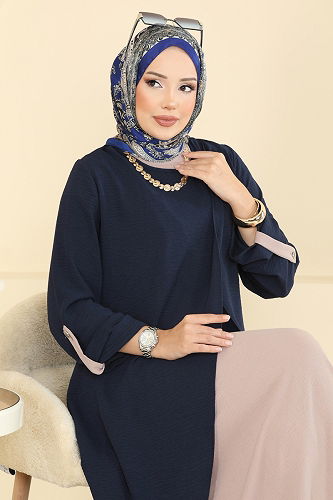 moda selvim طقم كحلي وبيج 2742SL432 - Thumbnail