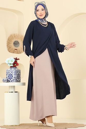 moda selvim طقم كحلي وبيج 2742SL432 - Thumbnail