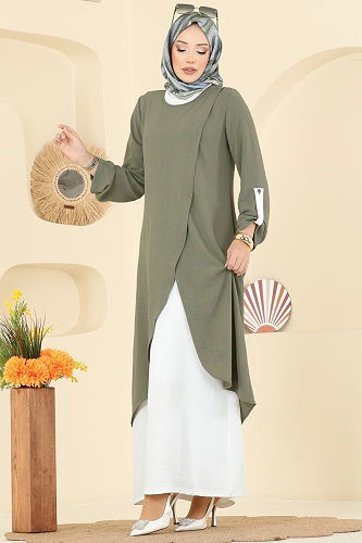 moda selvim طقم أخضر عشبي وسكري 2742SL432 - Thumbnail