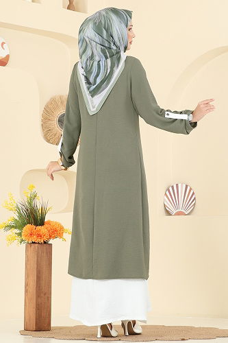 moda selvim طقم أخضر عشبي وسكري 2742SL432 - Thumbnail